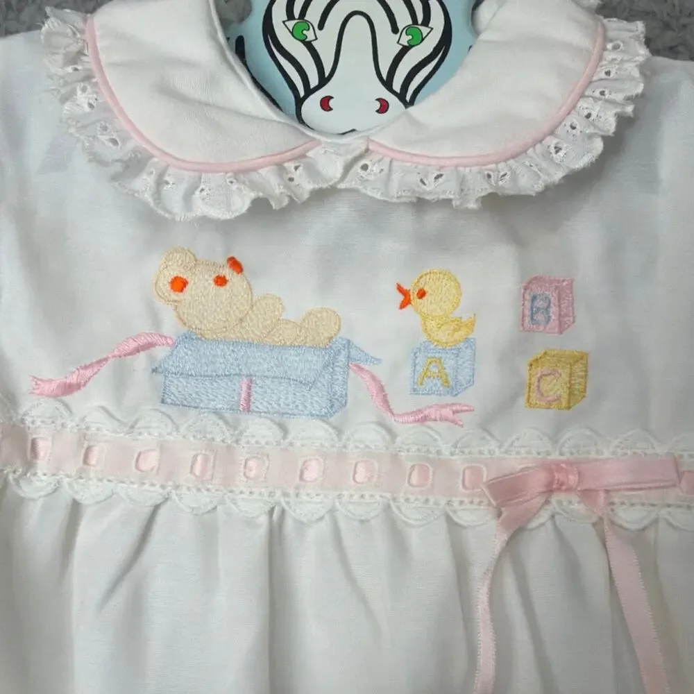 1980s Baby Romper Deadstock Embroidered One Piece NWT Heirloom 6-9 M Vintage